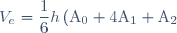 V_{e} = \dfrac{1}{6}h\left(\text{A}_{0} + 4\text{A}_{1} +\text{A}_{2}\right)